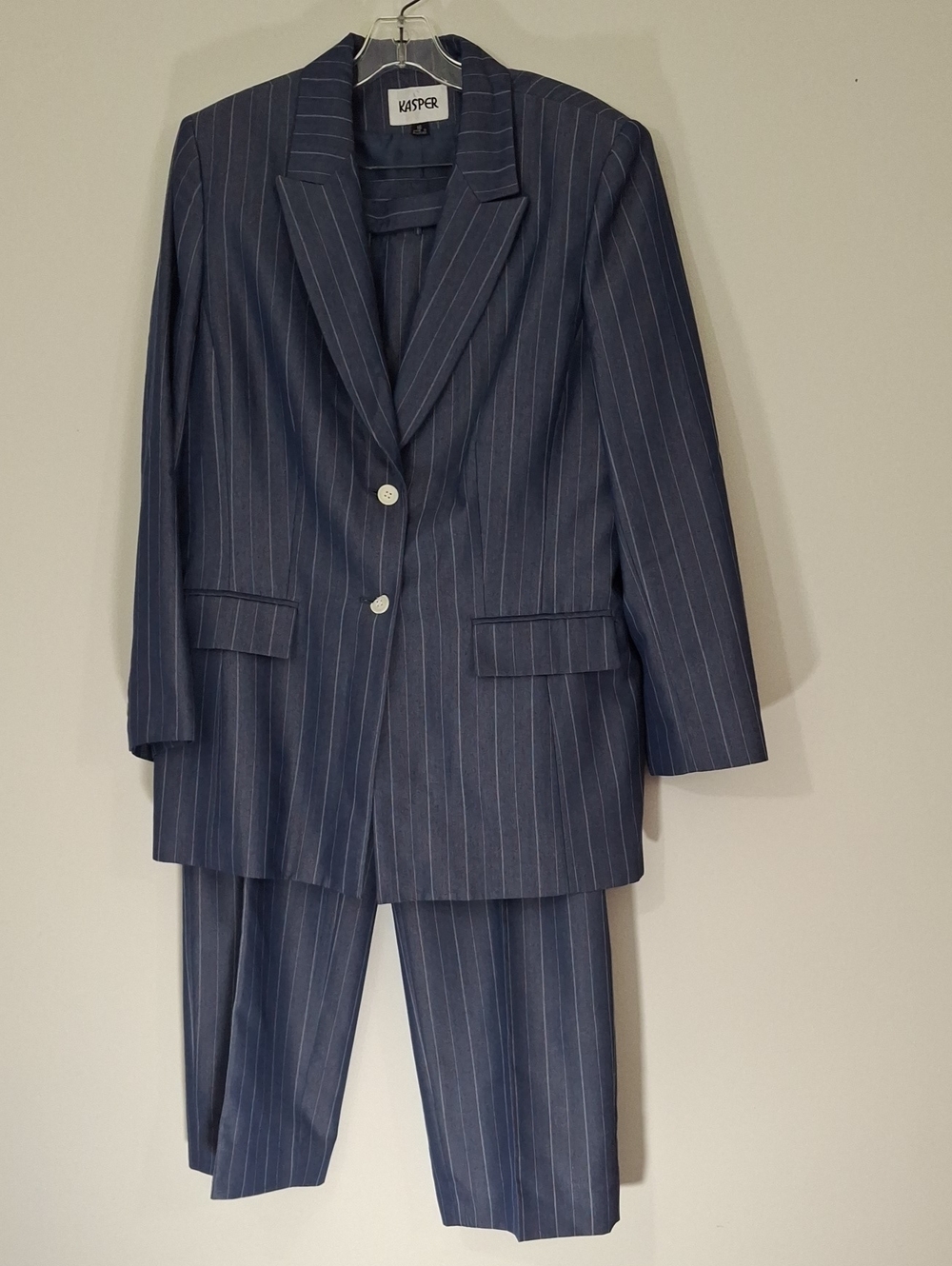 Kasper Blue Pinstripe Suit Set – Blazer and Trousers, Size 16
